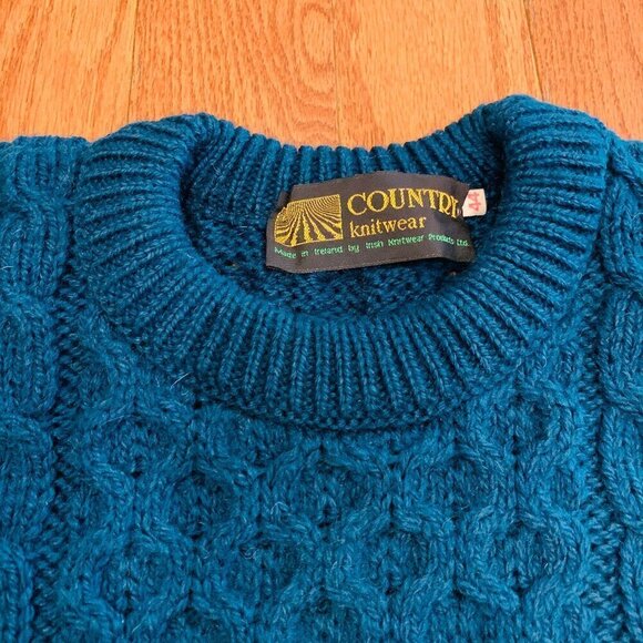 Country Knitwear Irish Wool Sweater Cable Knit Large Green Made In Ireland - Picture 9 of 16